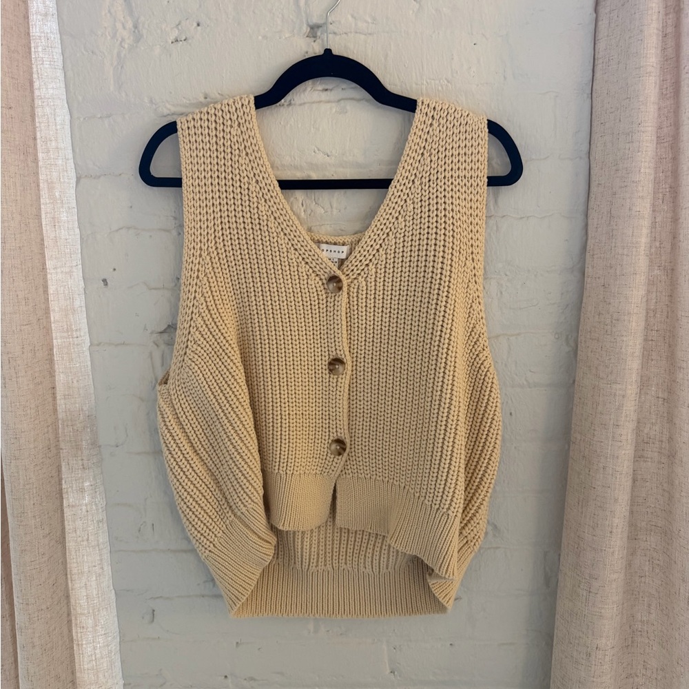 Topshop Cream Knit Button-Up Vest